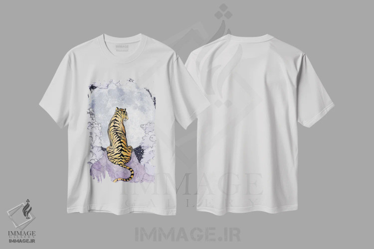 تیشرت سفید طرح دار ماه ببر، هنر دیجیتال اثر الا مازور | immage.ir