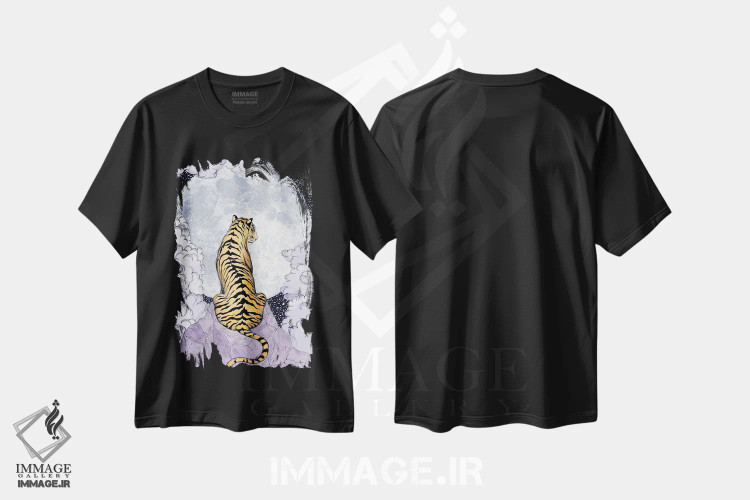تیشرت مشکی طرح دار ماه ببر، هنر دیجیتال اثر الا مازور | فروشگاه ایماژ