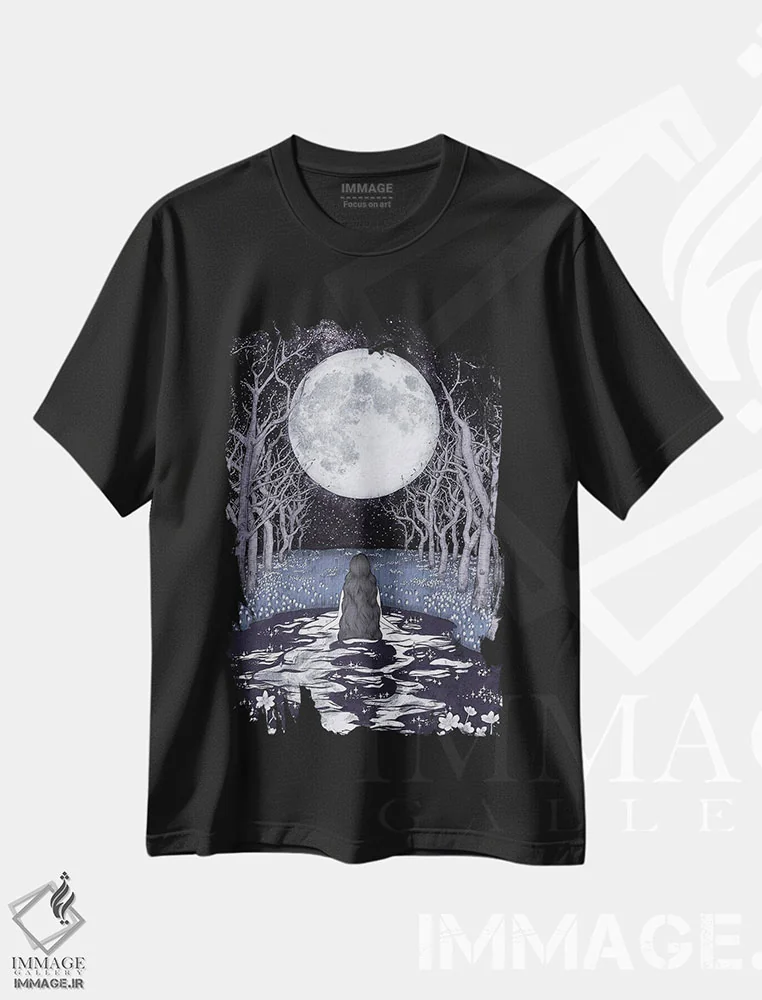 تیشرت مشکی طرح دار حمام کننده مهتاب، هنر دیجیتال اثر الا مازور | فروشگاه ایماژ