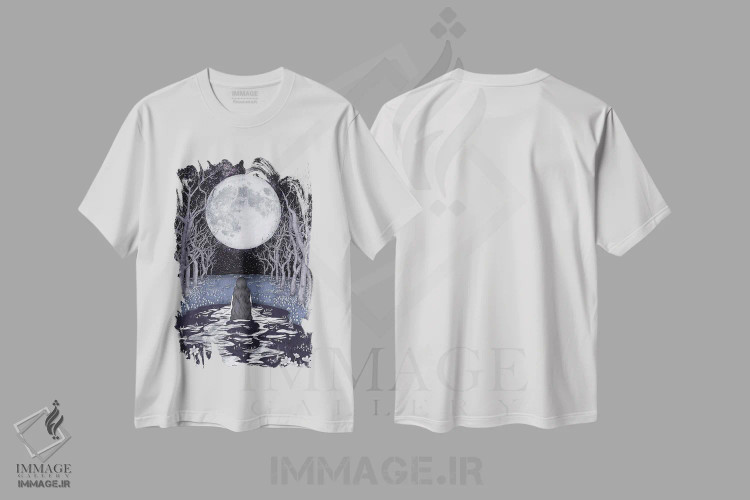 تیشرت سفید طرح دار حمام کننده مهتاب، هنر دیجیتال اثر الا مازور | immage.ir