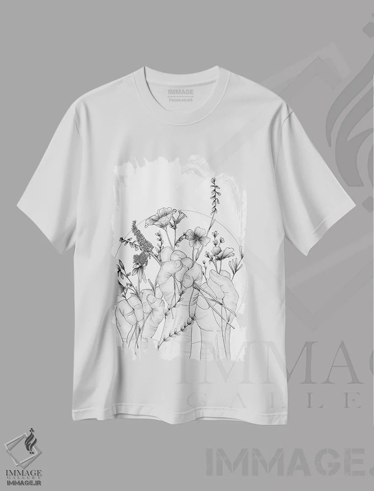تیشرت سفید طرح دار یگانگی، نقاشی و تصویرگری سیاه و سفید اثر الا مازور | immage.ir