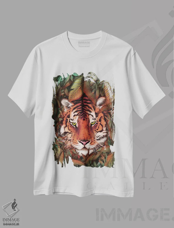 تیشرت سفید طرح دار بزرگی ببر جنگل، تزئینی اثر الا مازور | immage.ir