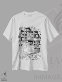 تیشرت سفید طرح دار کتابخانه گربه، نقاشی و تصویرگری سیاه و سفید اثر الا مازور | immage.ir