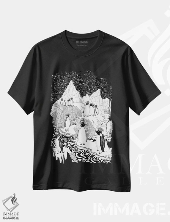 تیشرت مشکی طرح دار پادشاهان بیش از حد، نقاشی و تصویرگری سیاه و سفید اثر الا مازور | فروشگاه ایماژ