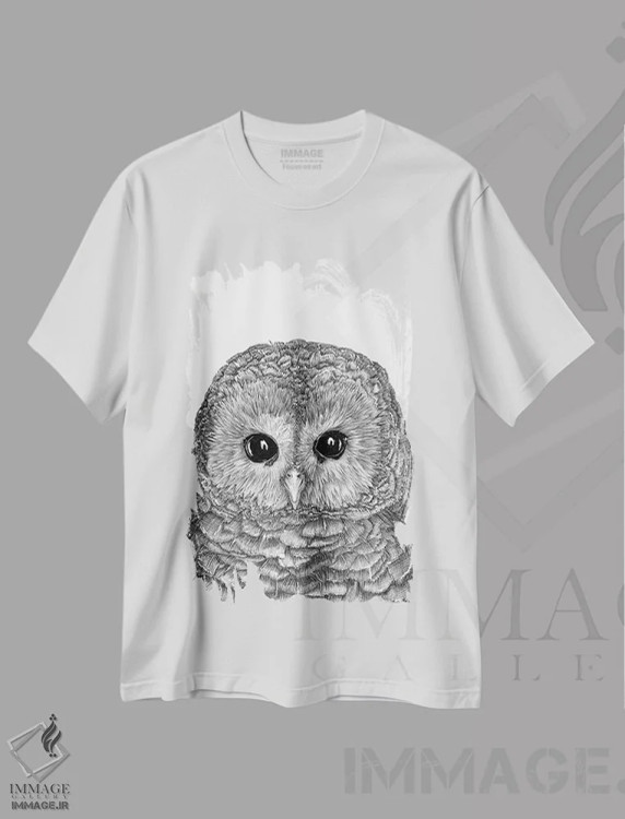 تیشرت سفید طرح دار جغد کوچولو، نقاشی و تصویرگری سیاه و سفید اثر الا مازور | فروشگاه ایماژ