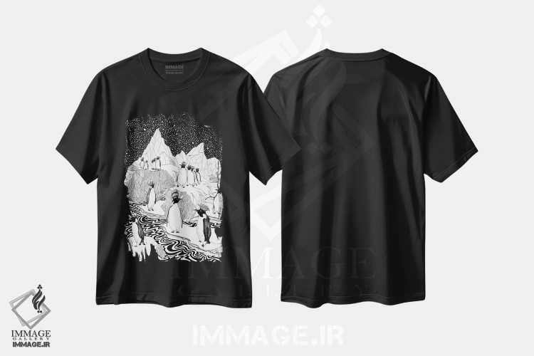 تیشرت مشکی طرح دار پادشاهان بیش از حد، نقاشی و تصویرگری سیاه و سفید اثر الا مازور | فروشگاه ایماژ