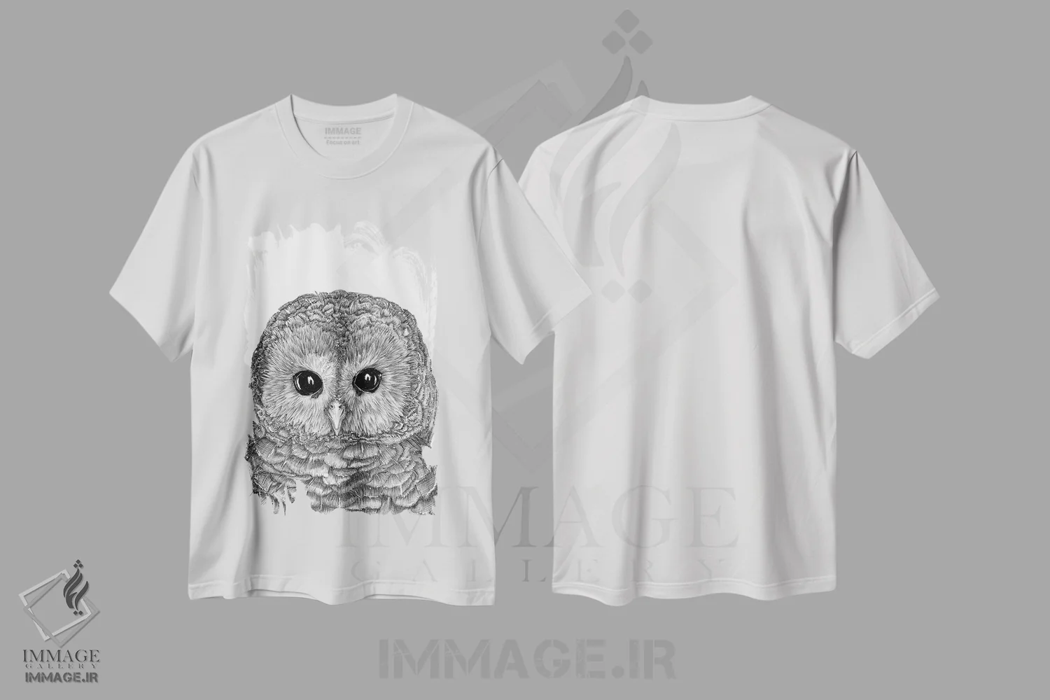 تیشرت سفید طرح دار جغد کوچولو، نقاشی و تصویرگری سیاه و سفید اثر الا مازور | فروشگاه ایماژ