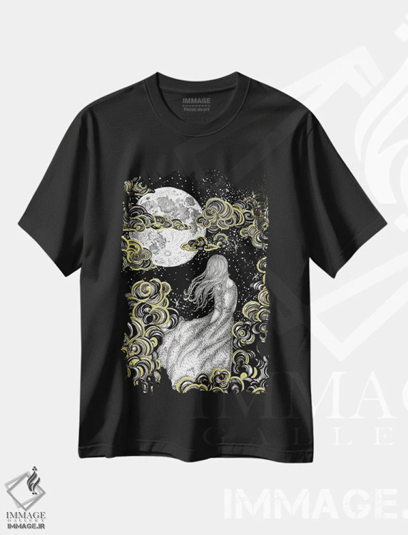 تیشرت مشکی طرح دار رویای ستاره بین، دست نقاشی و طراحی دستی اثر الا مازور | فروشگاه ایماژ