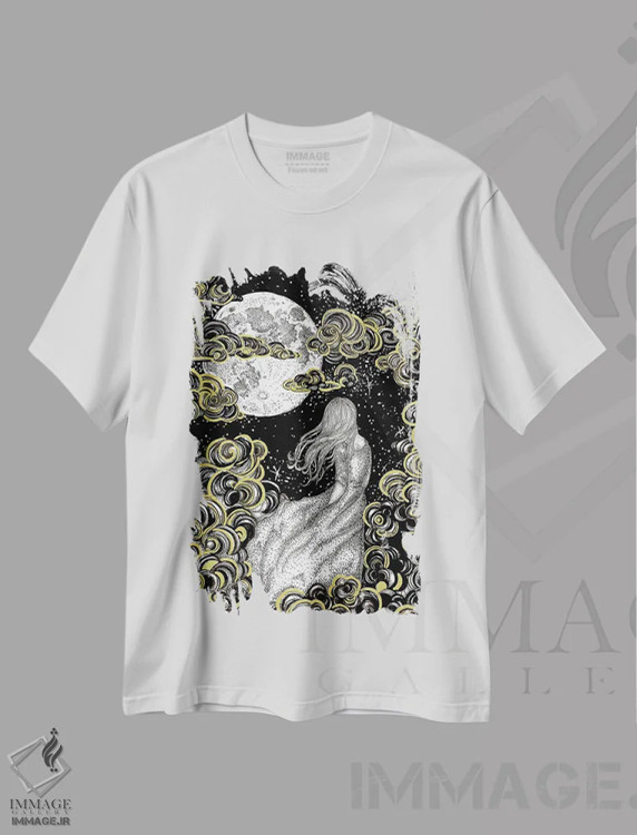 تیشرت سفید طرح دار رویای ستاره بین، دست نقاشی و طراحی دستی اثر الا مازور | immage.ir