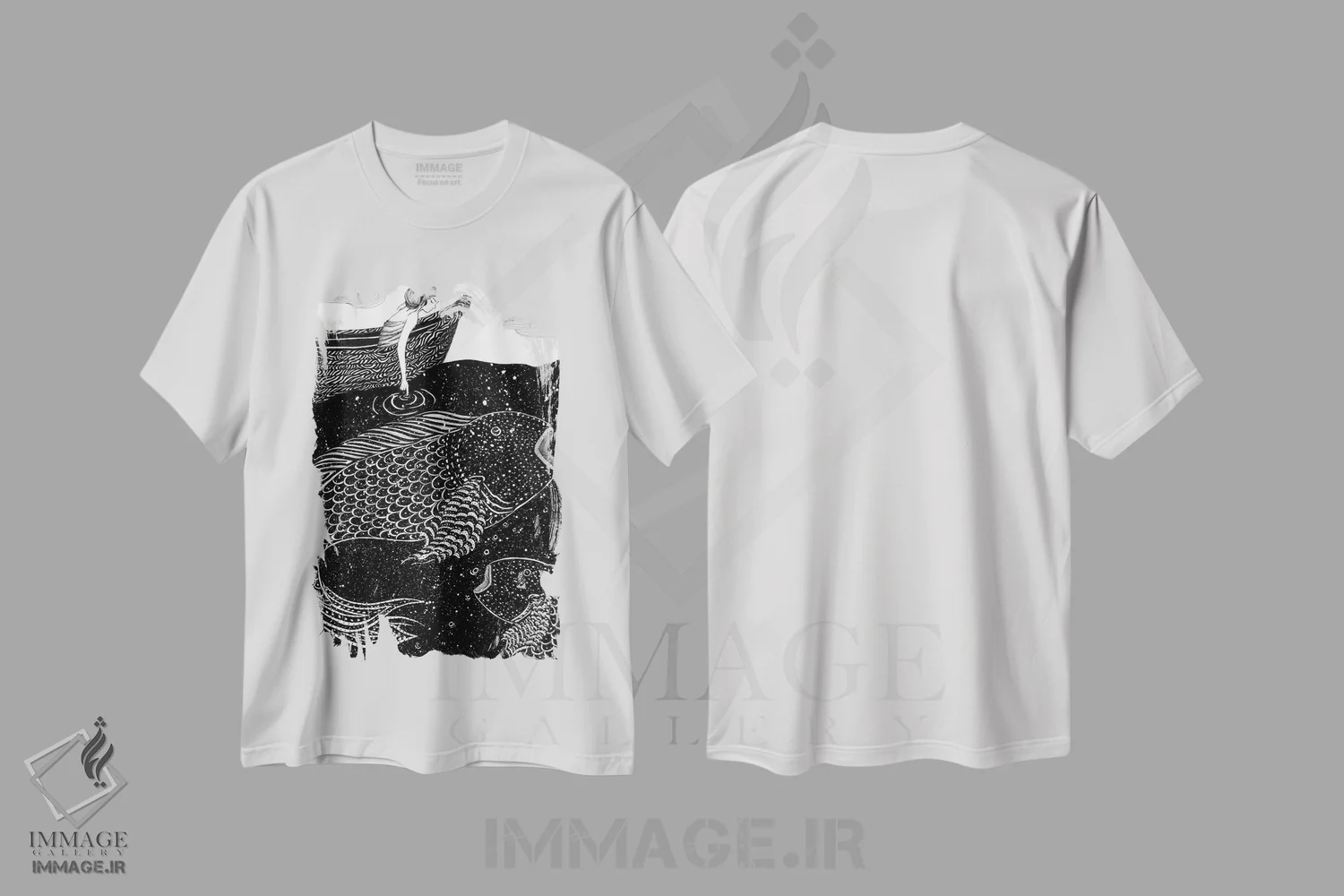 تیشرت سفید طرح دار چراغ های درخشان دریا، نقاشی و تصویرگری سیاه و سفید اثر الا مازور | فروشگاه ایماژ