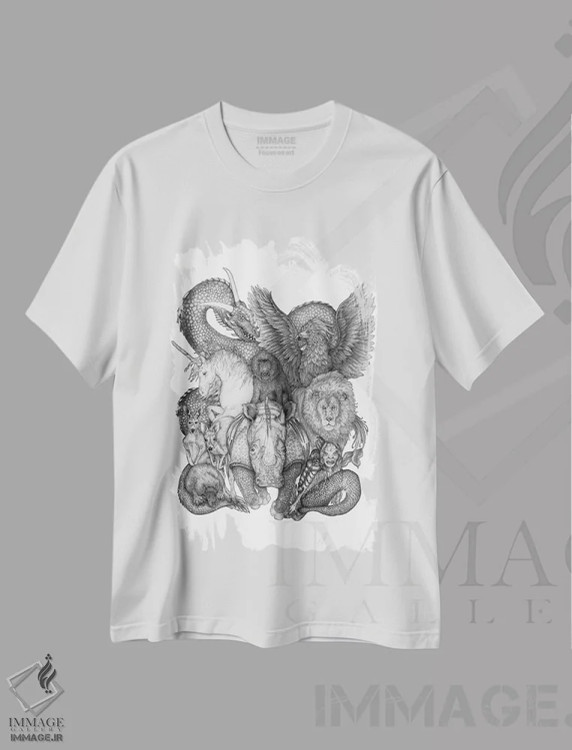 تیشرت سفید طرح دار مجموعه غیرممکن جانوران، نقاشی و تصویرگری سیاه و سفید اثر الا مازور | immage.ir