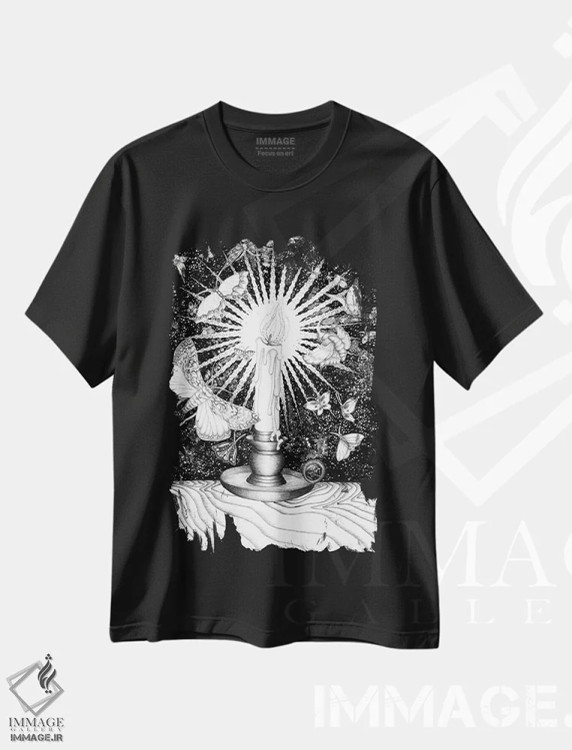 تیشرت مشکی طرح دار رقص شب پره ها، نقاشی و تصویرگری سیاه و سفید اثر الا مازور | immage.ir