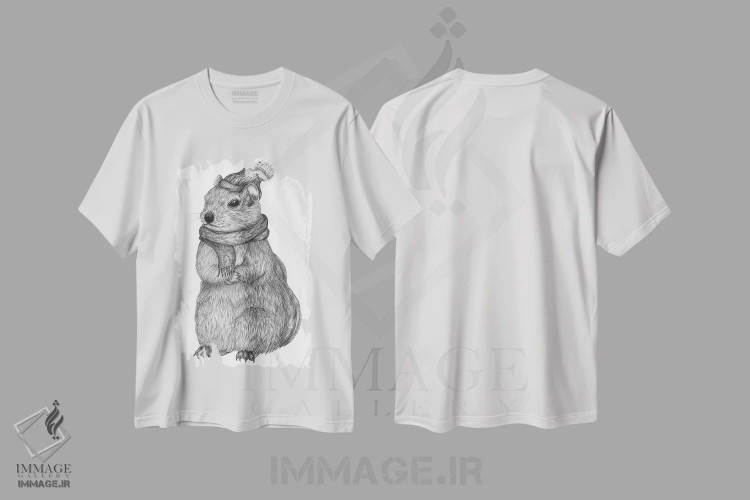 تیشرت سفید طرح دار سنجابک در روز سرد، نقاشی و تصویرگری سیاه و سفید اثر الا مازور | فروشگاه ایماژ