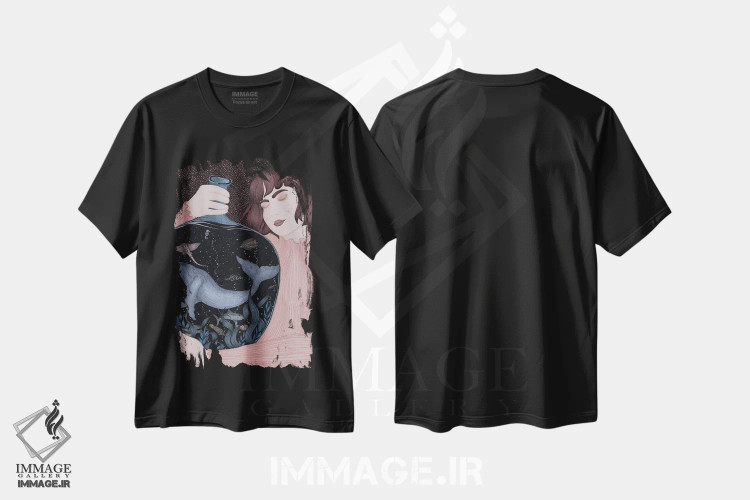 تیشرت مشکی طرح دار اقیانوس قابل حمل، دست نقاشی و طراحی دستی اثر الا مازور | immage.ir