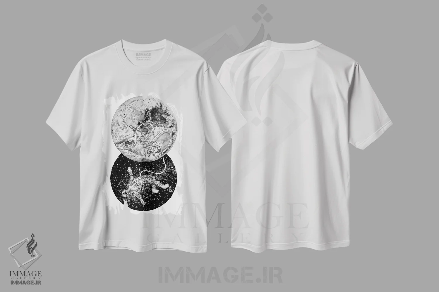 تیشرت سفید طرح دار جداشده، نقاشی و تصویرگری سیاه و سفید اثر الا مازور | immage.ir