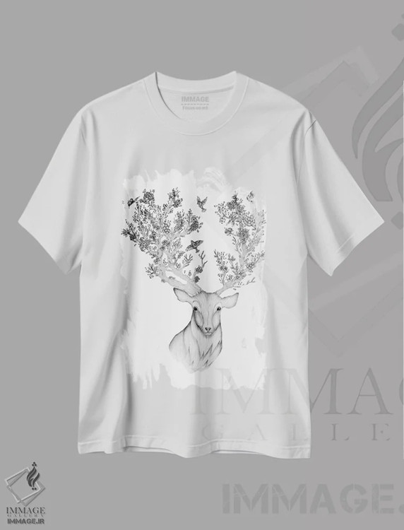 تیشرت سفید طرح دار پیشرفت طبیعی، نقاشی و تصویرگری سیاه و سفید اثر الا مازور | immage.ir