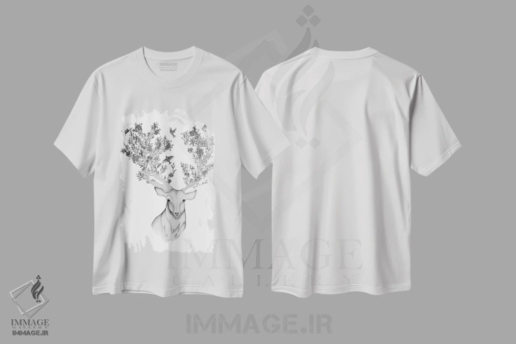 تیشرت سفید طرح دار پیشرفت طبیعی، نقاشی و تصویرگری سیاه و سفید اثر الا مازور | immage.ir