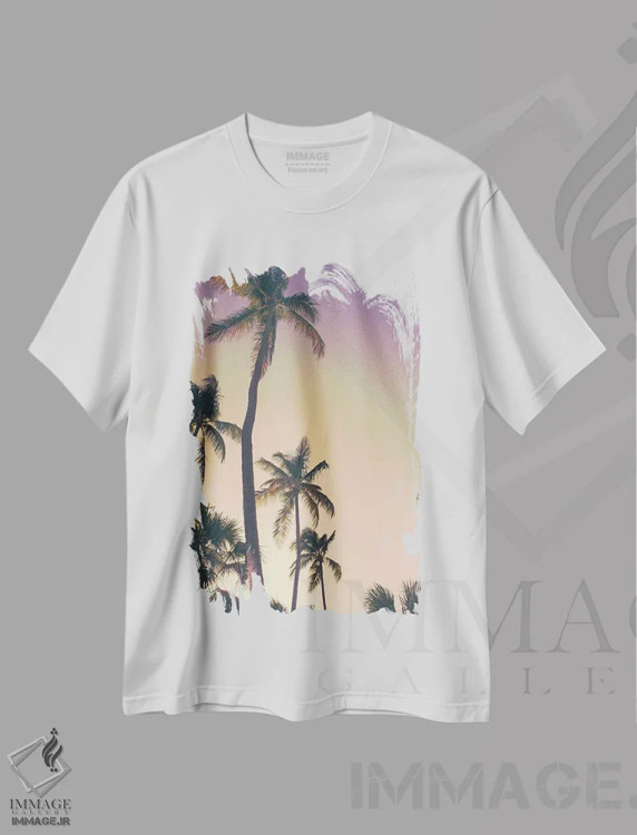 تیشرت سفید طرح دار نخل های شامگاهی، تزئینی اثر امیلی ناواس | immage.ir