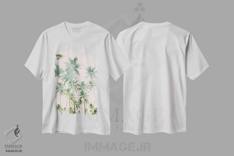 تیشرت سفید طرح دار جزیره نخل، دکور ساحلی اثر امیلی ناواس | immage.ir