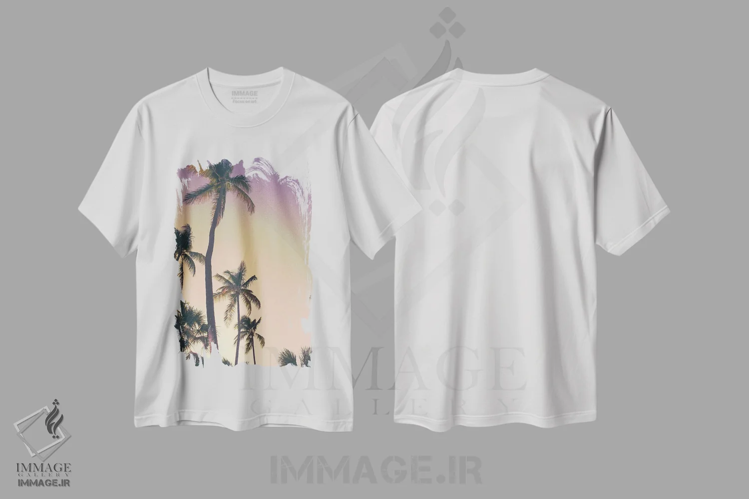 تیشرت سفید طرح دار نخل های شامگاهی، تزئینی اثر امیلی ناواس | immage.ir
