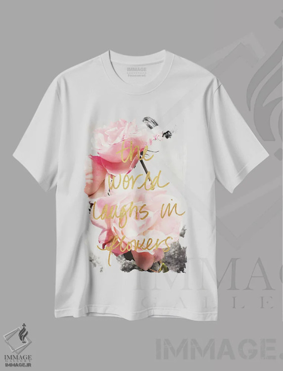 تیشرت سفید طرح دار شکوفه های عشق ۲، تزئینی اثر امیلی ناواس | فروشگاه ایماژ