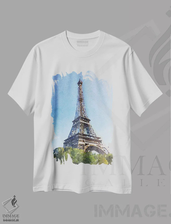 تیشرت سفید طرح دار خیابان های آبرنگی پاریس II، تزئینی اثر امیلی ناواس | immage.ir