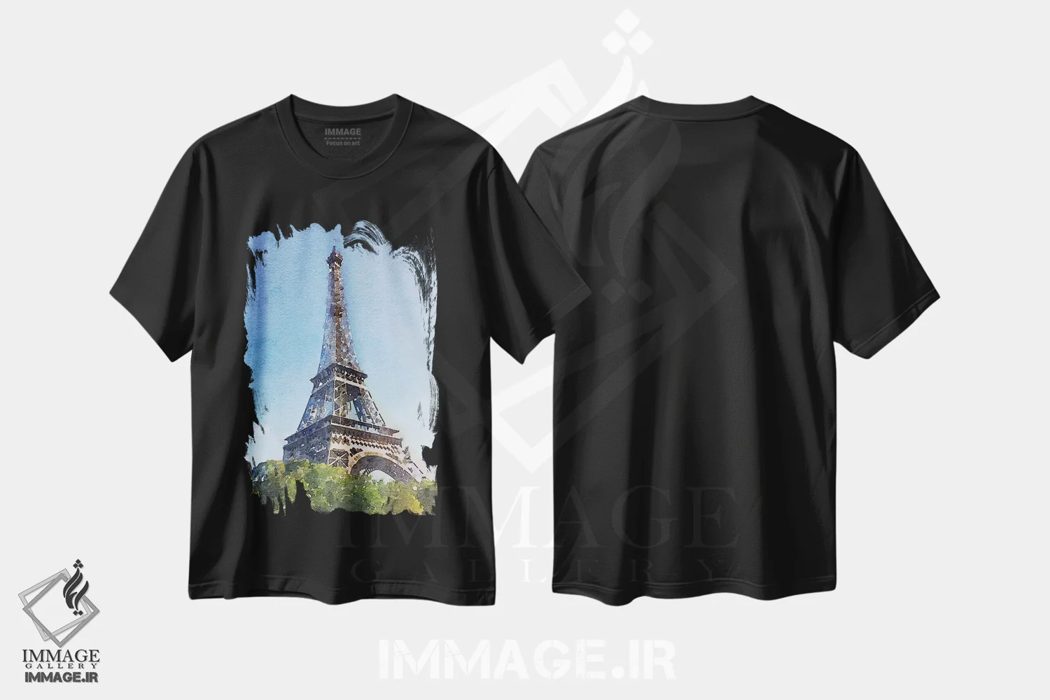 تیشرت مشکی طرح دار خیابان های آبرنگی پاریس II، تزئینی اثر امیلی ناواس | فروشگاه ایماژ