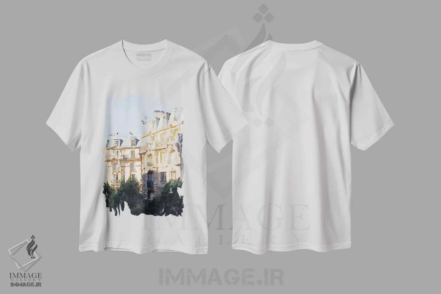 تیشرت سفید طرح دار خیابان های آبرنگی پاریس III، تزئینی اثر امیلی ناواس | فروشگاه ایماژ