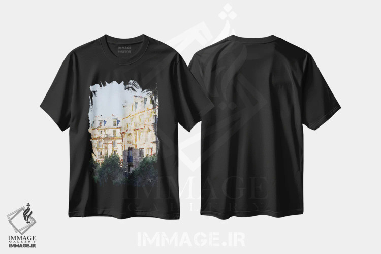 تیشرت مشکی طرح دار خیابان های آبرنگی پاریس III، تزئینی اثر امیلی ناواس | immage.ir