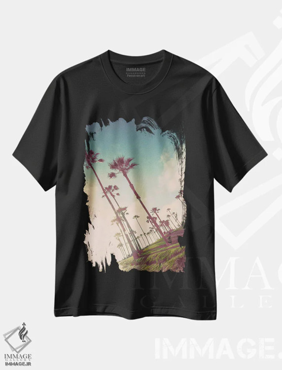تیشرت مشکی طرح دار تفریح ساحل ونیز، دکور ساحلی اثر امیلی ناواس | فروشگاه ایماژ