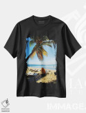 تیشرت مشکی طرح دار مناظر غروب خورشید، دکور ساحلی اثر امیلی ناواس | immage.ir