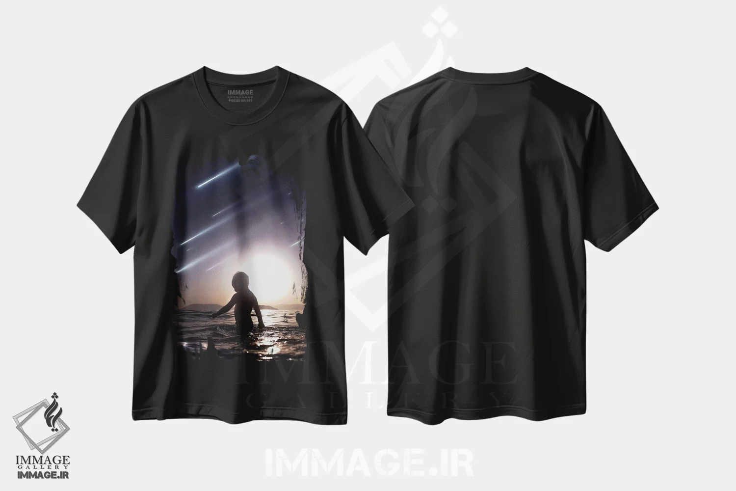 تیشرت مشکی طرح دار ستارگان در حال سقوط، عکاسی ترکیبی اثر ای ان.پی اس | فروشگاه ایماژ