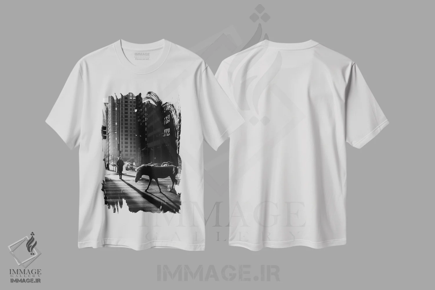 تیشرت سفید طرح دار مبدأ، عکاسی سیاه و سفید اثر ای ان.پی اس | فروشگاه ایماژ