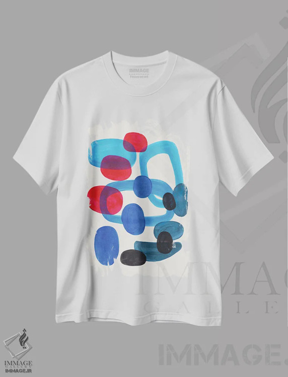 تیشرت سفید طرح دار سنگ ریزه های اقیانوس، آبستره اثر ان شیپ | فروشگاه ایماژ