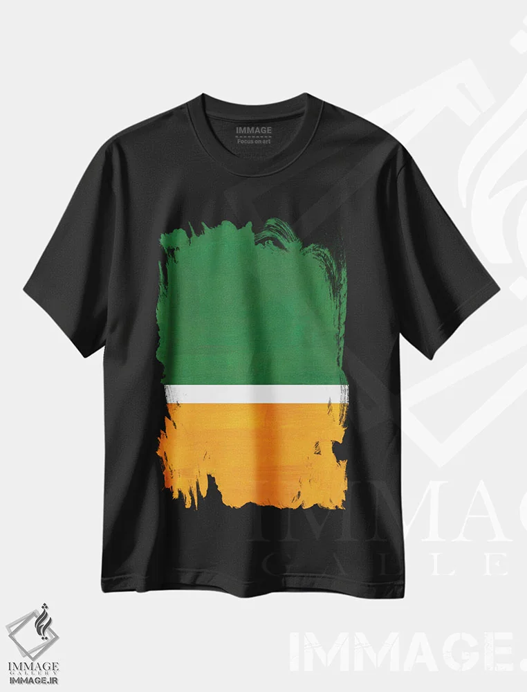 تیشرت مشکی طرح دار بازآفرینی روتکو سبز شکارچی و طلایی اثر ان شیپ | فروشگاه ایماژ