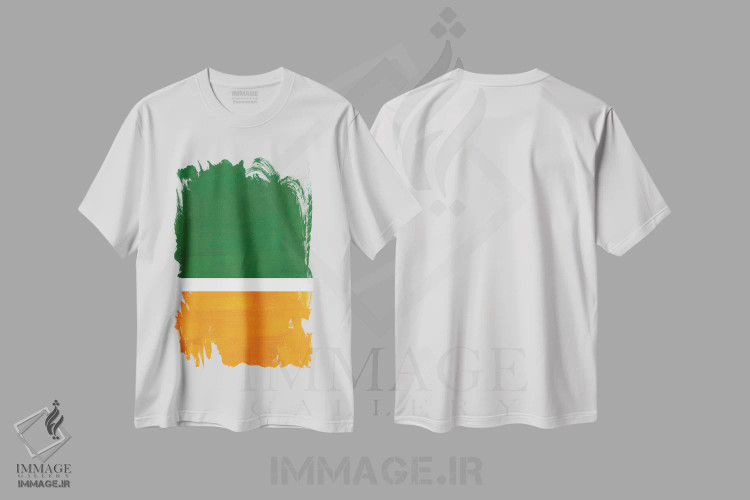 تیشرت سفید طرح دار بازآفرینی روتکو سبز شکارچی و طلایی اثر ان شیپ | immage.ir