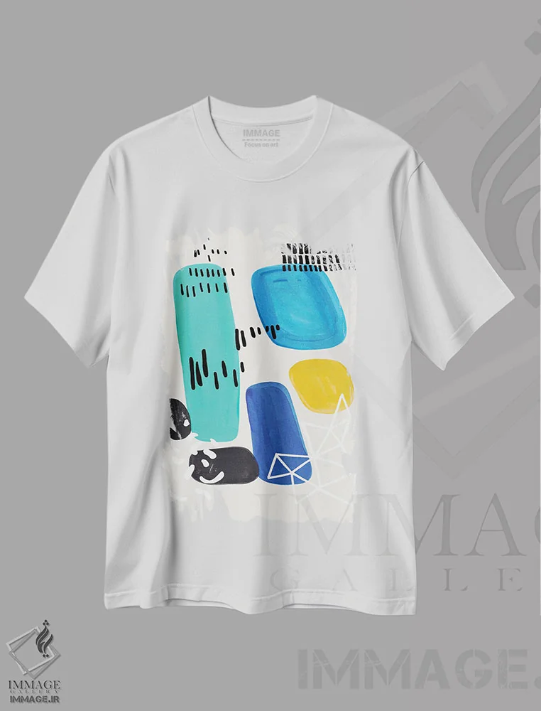 تیشرت سفید طرح دار گنجینه های اقیانوس، آبستره اثر ان شیپ | immage.ir