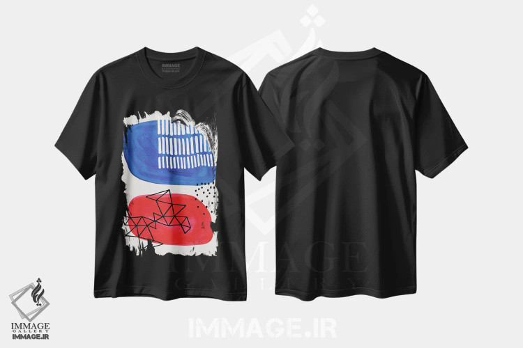 تیشرت مشکی طرح دار سفینهٔ قرمز آبی، آبستره اثر ان شیپ | immage.ir