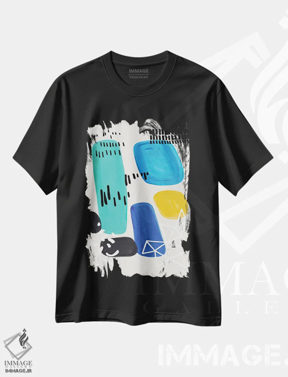 تیشرت مشکی طرح دار گنجینه های اقیانوس، آبستره اثر ان شیپ | فروشگاه ایماژ