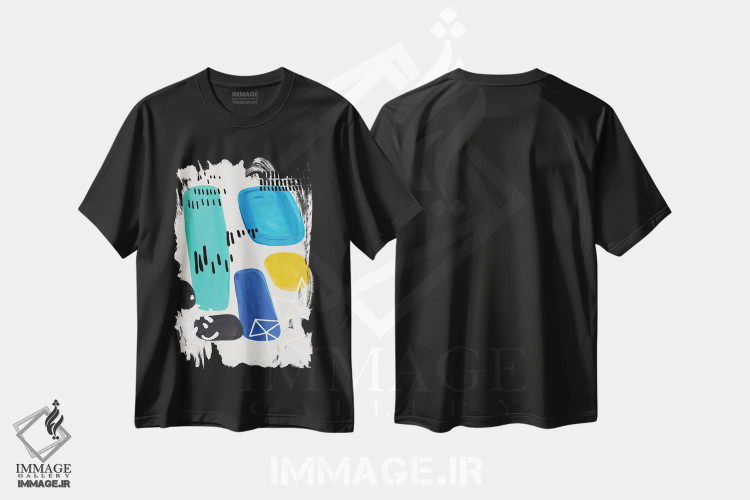 تیشرت مشکی طرح دار گنجینه های اقیانوس، آبستره اثر ان شیپ | فروشگاه ایماژ