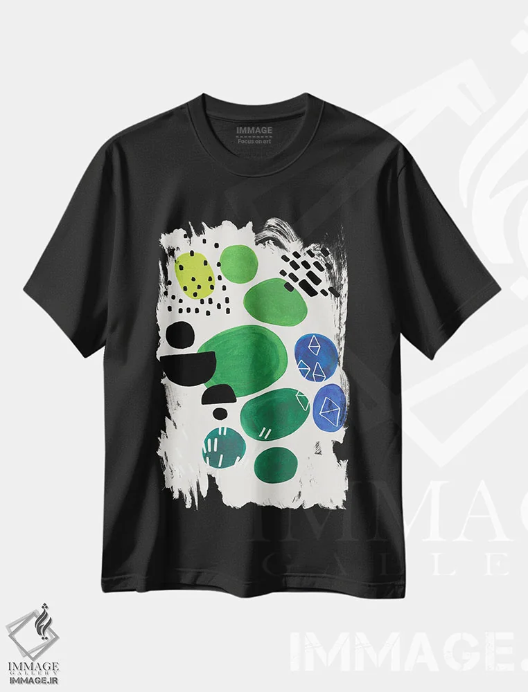 تیشرت مشکی طرح دار برکه ی بهاری، آبستره اثر ان شیپ | فروشگاه ایماژ