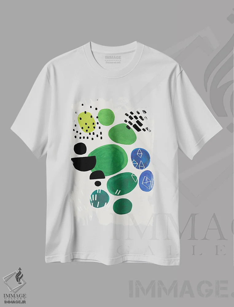 تیشرت سفید طرح دار برکه ی بهاری، آبستره اثر ان شیپ | immage.ir
