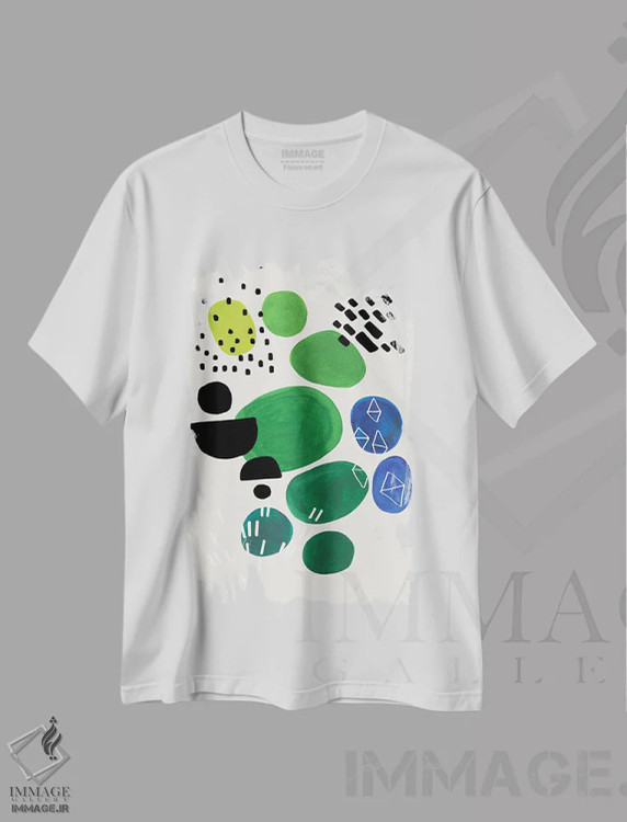تیشرت سفید طرح دار برکه ی بهاری، آبستره اثر ان شیپ | immage.ir