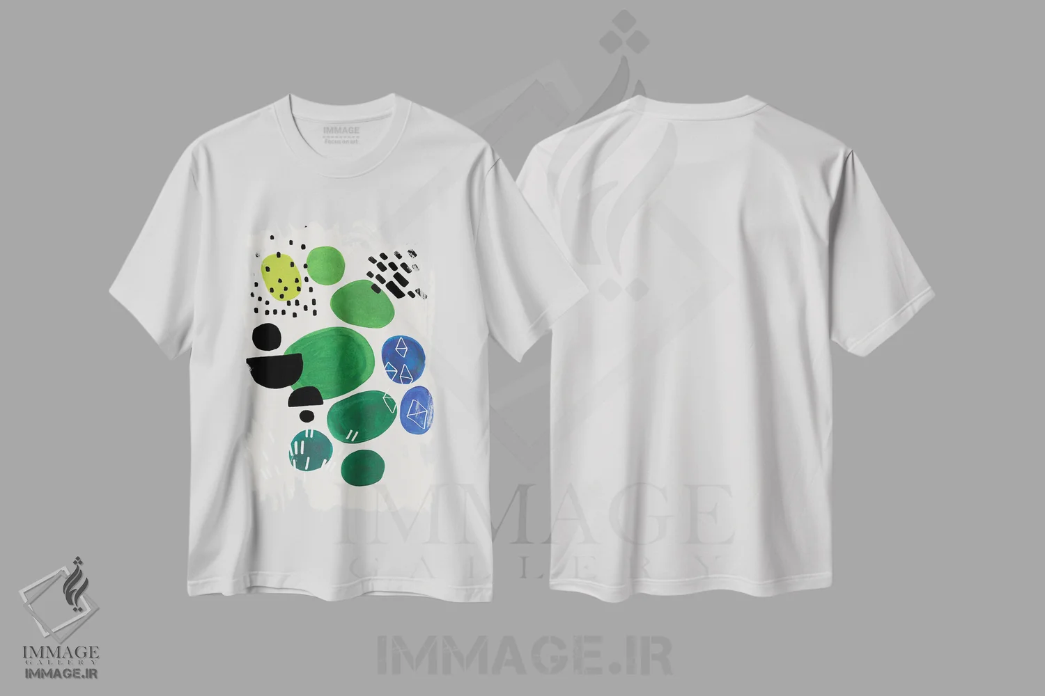تیشرت سفید طرح دار برکه ی بهاری، آبستره اثر ان شیپ | immage.ir