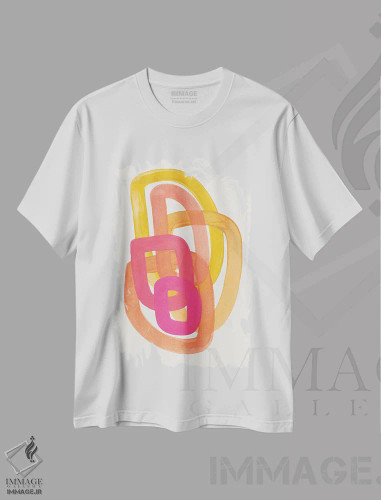 تیشرت سفید طرح دار حلقه های فانکی دهه ۷۰ میلادی، آبستره اثر ان شیپ | فروشگاه ایماژ