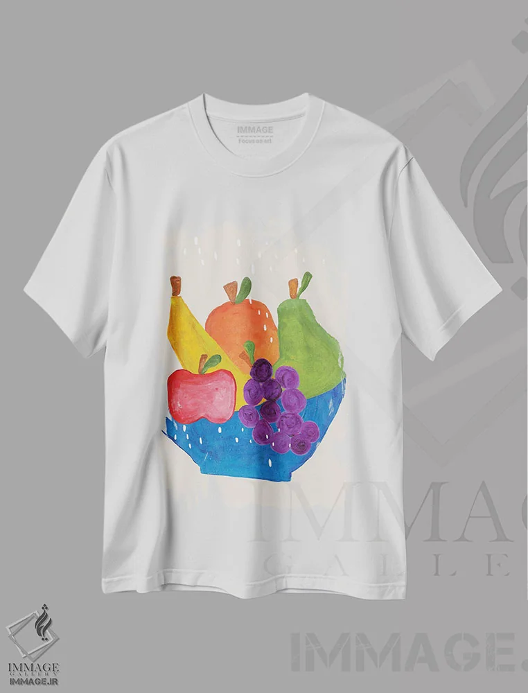 تیشرت سفید طرح دار کاسه میوه، تزئینی اثر ان شیپ | immage.ir