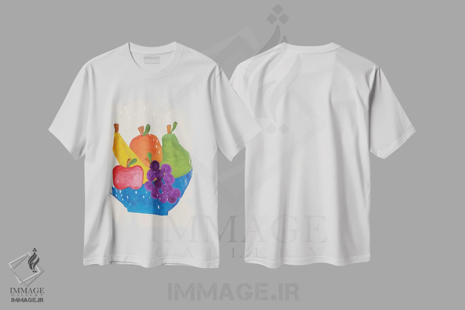 تیشرت سفید طرح دار کاسه میوه، تزئینی اثر ان شیپ | immage.ir
