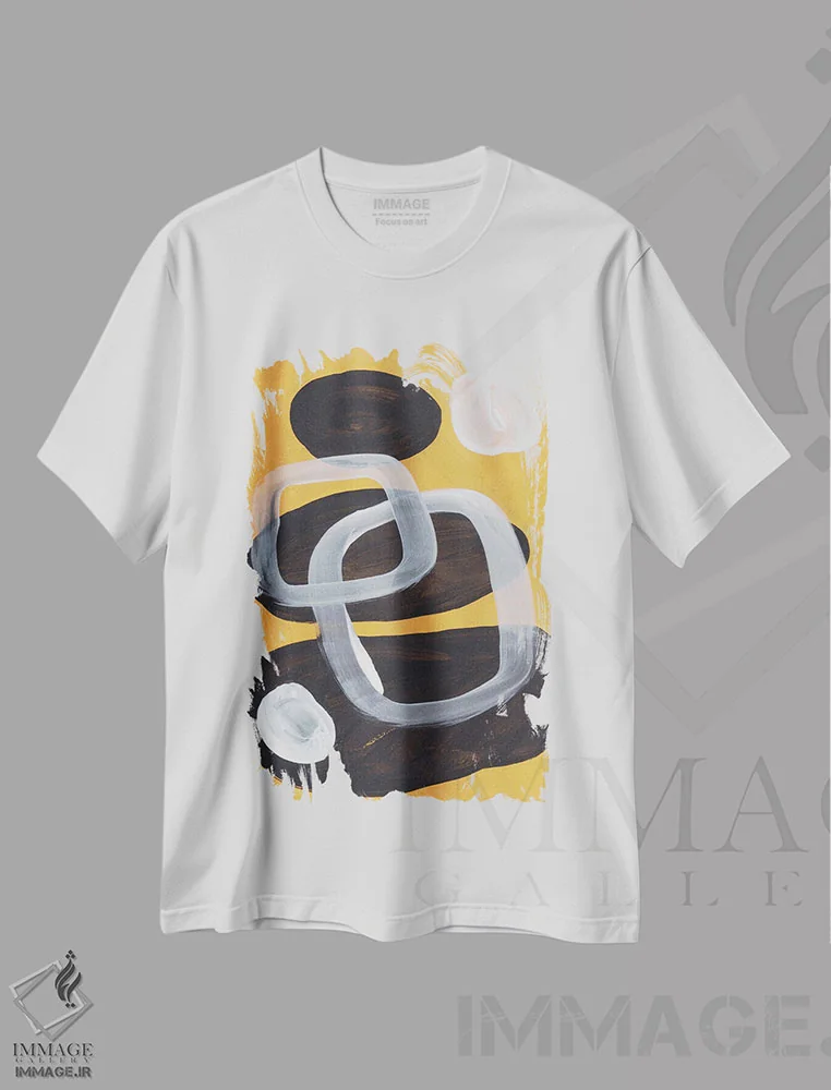 تیشرت سفید طرح دار حلقه های خردلی میانه قرن اثر ان شیپ | immage.ir