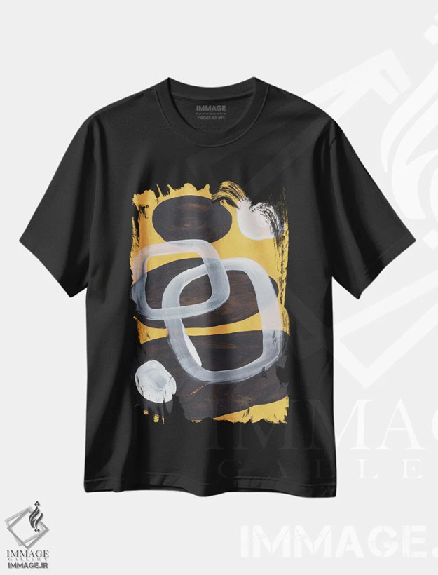 تیشرت مشکی طرح دار حلقه های خردلی میانه قرن اثر ان شیپ | فروشگاه ایماژ