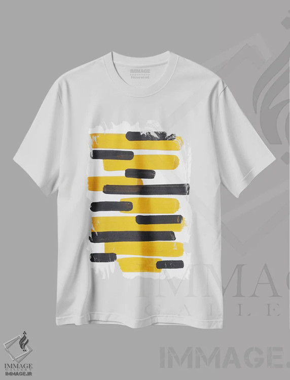 تیشرت سفید طرح دار راه راه خردلی اثر ان شیپ | immage.ir